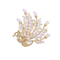 Elegant golden phoenix brooch featuring marquise crystals and teardrop pearl accents - Phoenix Design / Champagne Gold White (TXZ075)