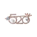 Elegant rose gold 520 brooch pin featuring a pearl, heart crystals, and a crown detail - 520 Number Style / Rose Gold Color (TXZ055)