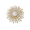 Elegante Sonnenblumen-Perlenbrosche mit funkelnden Zirkonia-Steinen für Damen - Sonnenstrahl-Design / Platin (TXZ133)