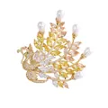 Elegant golden phoenix brooch decorated with yellow crystals and white pearls - Phoenix Design / Champagne Gold Coffee (TXZ075)