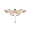 Elegant golden dragonfly brooch with sparkling crystals and green eyes - Dragonfly - Champagne Gold (TXZ153)