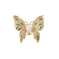 Elegant gold butterfly brooch featuring green crystals and a central white pearl - Gold Butterfly (TXZ068)