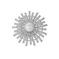 Luxury silver sunflower starburst brooch with central white pearl and zircon stones - Platinum (TXZ133)