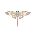 Elegant dragonfly brooch jewelry with pink and green stones in a luxury gold finish - Dragonfly - Champagne Gold Pink (TXZ153)