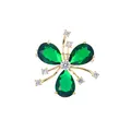 Elegant flower brooch pin with pear-shaped green cubic zirconia and gold plating - Clover/Gardenia Style (TXZ139) / Champagne Gold Green