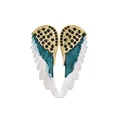 Elegant angel wings brooch in gold-plated finish with teal and white enamel details - Angel Wings Style (TXZ203) / Champagne Gold