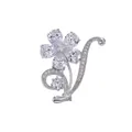 Elegant silver flower brooch pin with clear cubic zirconia sparkling gardenia design - Gardenia Style (TXZ143) / White Gold