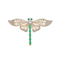 Elegant gold-tone dragonfly brooch with emerald green and clear zircon gemstones inlay - Dragonfly - Champagne Gold Green (TXZ153)