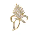 Elegant gold-tone botanical wheat ear brooch with sparkling white zirconia stones - Champagne Gold Plant (TXZ130)