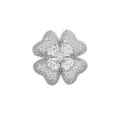 Elegant silver four-leaf clover brooch encrusted with sparkling heart-shaped crystals - Clover - Silver (TXZ154)