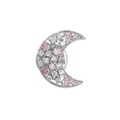 Elegant silver crescent moon brooch pin with pink and clear cubic zirconia stones - Moon Shape (TXZ190 Silver)