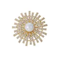 Elegant sunburst pearl brooch with sparkling crystal rays in gold-toned finish - Champagne Gold (TXZ133)