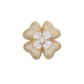 Elegant gold-tone four-leaf clover brooch encrusted with heart-shaped cubic zirconia stones - Clover - Champagne Gold White (TXZ154)