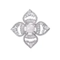 Elegant silver flower brooch featuring a central pearl and sparkling zircon stones - Platinum (TXZ147)