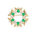 Elegant vintage golden wreath brooch featuring green teardrop stones and bee floral design - Bee Wreath Style (TXZ150) / Champagne Gold Green