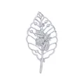 Elegant silver-toned leaf and bee brooch adorned with sparkling clear crystal stones - White Gold Bee Leaf (TXZ184)
