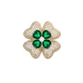Elegant four-leaf clover brooch featuring green heart crystals and pavé stones in gold - Clover - Champagne Gold Green (TXZ154)