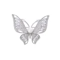 Silver-plated butterfly brooch with sparkling cubic zirconia and a central white pearl - Platinum (TXZ148)