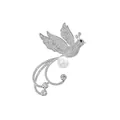 Elegant silver-toned bird brooch with white pearl and sparkling pavé crystals - Bird - Silver (TXZ158)