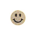 Mini gold zircon smiley face brooch with black enamel details on white background - Smile Face Shape (TXZ200 Gold)