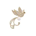 Elegant gold-plated bird brooch featuring a large white pearl and sparkling crystal pavé - Bird - Champagne Gold (TXZ158)