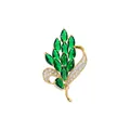 Elegant gold brooch featuring marquise-cut green crystals and shiny white rhinestones - Champagne Gold Green (TXZ166)