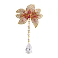 Elegant gold flower brooch with micro-pave crystals and dangling pear-cut zirconia pendant. - Champagne Gold (TXZ220)