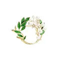 Elegant gardenia floral brooch with green enamel leaves and polished white pearls - Gardenia Wreath Style (TXZ922006) / Gardenia Color