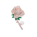 Elegant rose gold plated rose flower brooch with sparkling rhinestones and white pearl - Rose - Rose Gold (TXZ173)