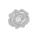 Elegant silver-tone camellia flower brooch with sparkling clear crystal pavé setting - Camellia - Silver (TXZ183)