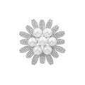Elegant silver flower brooch adorned with white pearls and sparkling pave rhinestones - Daisy - Silver (TXZ195)