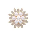 Elegant pearl flower brooch with crystal encrusted petals in gold finish accessory - Daisy - Champagne Gold (TXZ195)