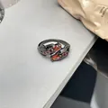 Punk-Stil dunkler Metallring mit roten Edelsteinen im Marquise-Schliff und Pavé - Marquise Rote Zirkonia (Nr. 5)