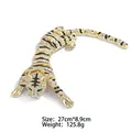 Grande broche tigre dorée avec strass scintillants et émail noir, taille 27x8,9 cm. - Or avec yeux verts