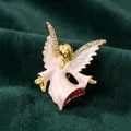 Vintage French style angel brooch with sparkling rhinestones and pink enamel finish. - Small Angel (XD11368) / Pink