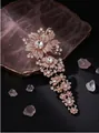 Luxuriöse lange Blumenbrosche in Roségold mit funkelnden Strasssteinen für Damen - Roségold Gehäuse Weißes Zifferblatt
