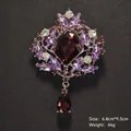 Elegant vintage teardrop crystal brooch with purple and red gems in royal palace style - Deep Red Style (XD145-6)
