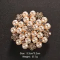 Elegant floral pearl brooch pin with sparkling rhinestones for dresses and coats - Circular Flower Style (XD-042) / Size: 5.2x5.2cm / Gold