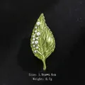 Elegant green leaf brooch pin accented with lustrous white pearls for sweater or coat - Pearl Row Leaf Style (XD10326)