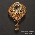 Vintage palace style rhinestone waterdrop brooch in elegant gold finish - Champagne Style (XD7406-7)