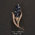 Elegant wheat-shaped brooch with dark blue crystals and sparkling rhinestones for suits - Wheat Spike Style (BR1223) / Blue