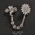 Silver-tone crystal chain brooch with flower and snowflake design for suits and coats - 2.6cm*14.3cm / White Crystal Flower