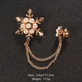 Elegant gold snowflake brooch with pearl accents and double hanging chains - 3.4cm*11.7cm / Gold Snowflake