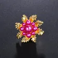 Elegant floral brooch featuring magenta pearls and gold-tone finish for winter coats - Rose Pink Pearl Style (XD7478-4)