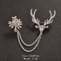 Elegant silver deer head chain brooch with sparkling rhinestones for suits and coats - 4.0cm*12cm / Silver Stag Head