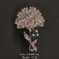 Elegant Japanese style flower brooch encrusted with rhinestones and a large dark pearl - Floral Shape Style (XD6375) / Size: 3.9x5.7cm / Silver