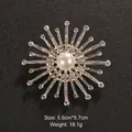 Elegant rhinestone starburst brooch with central faux pearl embellishment - Radial Starburst Style (XD6727-2)