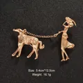 Elegant rose gold chain brooch featuring a stylish woman walking her dog design - 5.4cm*12.5cm / Rose Gold Lady & Dog