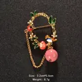 Exquisite enamel wreath brooch featuring a bird, ladybug and elegant gold chain detail - 3.2cm*5.6cm / Lucky Birds & Flowers