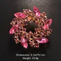 Elegant pink crystal floral wreath brooch with golden alloy setting for women's fashion - 5.1x5.1cm / Gold Rose Red
